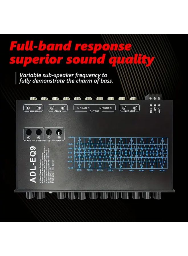 معادل الصوت للسيارة عالي الأداء EQ9 بـ 9 نطاقات مع إخراج 8 فولت RMS وهيكل ألومنيوم - Image 4