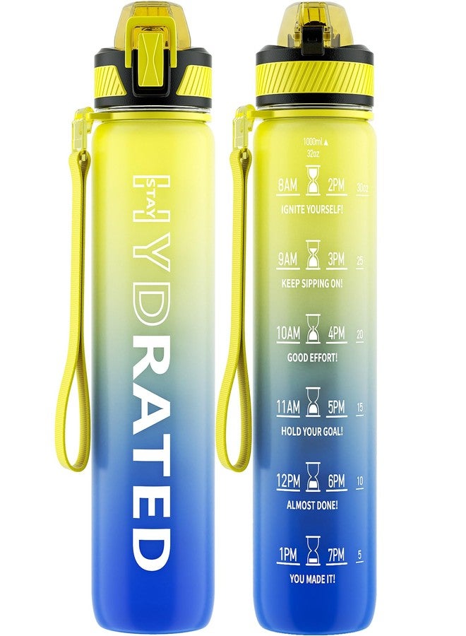 QLUR Water Bottle with Straw, 32oz Motivational Water Bottles with Time Marker to Drink, Tritan BPA Free, 1L Sports Water Bottle with Carry Strap LeakProof for Women Gym Fitness Outdoor (1 Pack) - Image 1