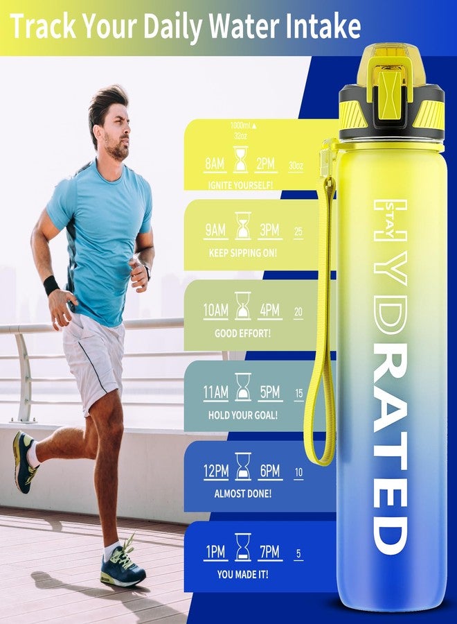 QLUR Water Bottle with Straw, 32oz Motivational Water Bottles with Time Marker to Drink, Tritan BPA Free, 1L Sports Water Bottle with Carry Strap LeakProof for Women Gym Fitness Outdoor (1 Pack) - Image 2