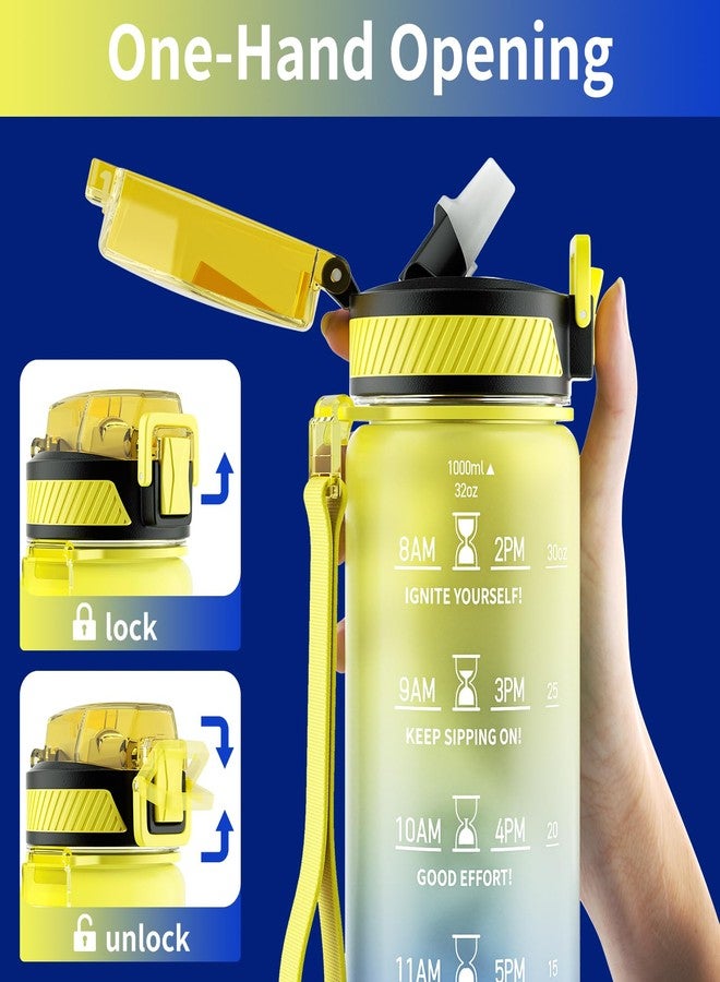 QLUR Water Bottle with Straw, 32oz Motivational Water Bottles with Time Marker to Drink, Tritan BPA Free, 1L Sports Water Bottle with Carry Strap LeakProof for Women Gym Fitness Outdoor (1 Pack) - Image 3