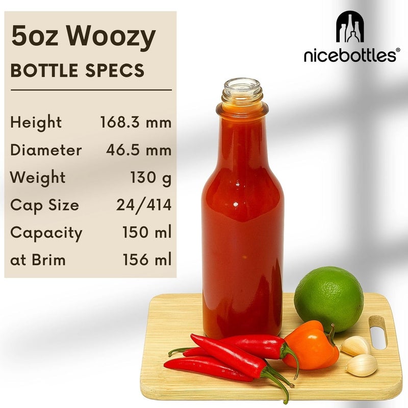 nicebottles Hot Sauce Bottles with Black Caps & Shrink Bands, 5 Oz - 12 Pack - Image 3