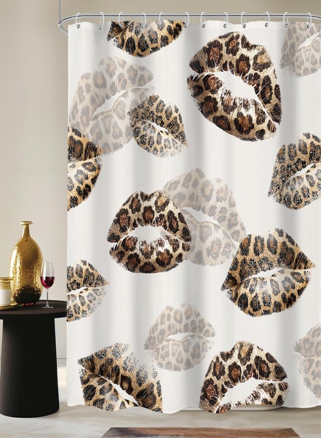 LIGHTINHOME Leopard Print Lips Shower Curtain 72Wx72H Inches Cheetah Print Funky Wild Fashion Kissing Lips Girly Bathroom Curtains Fabric Waterproof Polyester Bathroom Home Decor Set with Hooks - Image 1