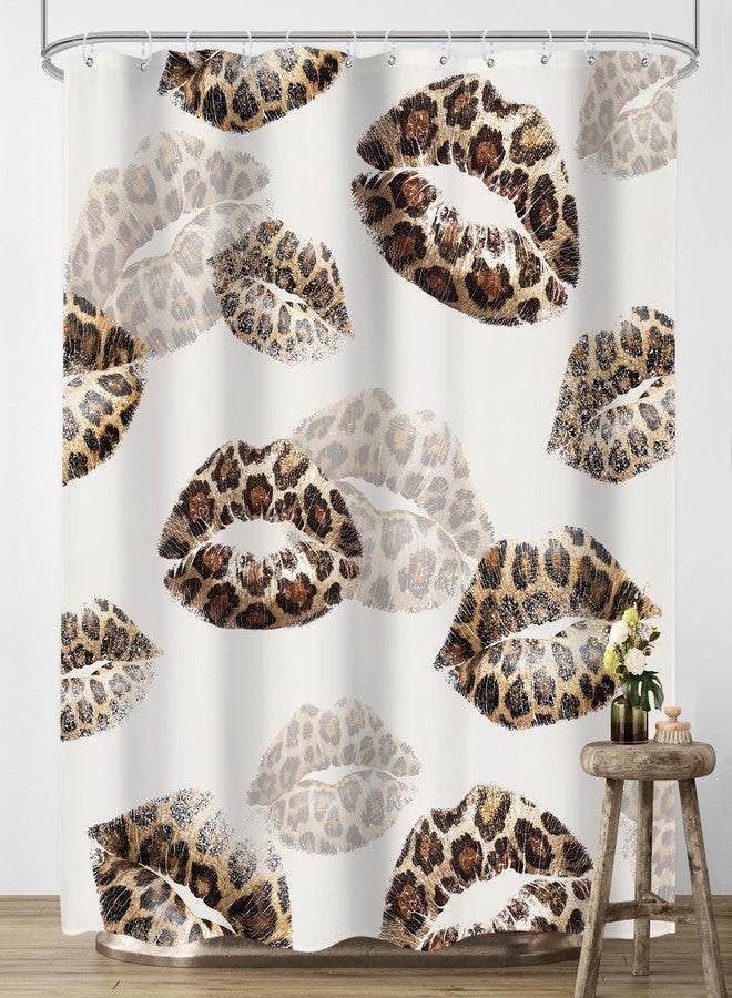 LIGHTINHOME Leopard Print Lips Shower Curtain 72Wx72H Inches Cheetah Print Funky Wild Fashion Kissing Lips Girly Bathroom Curtains Fabric Waterproof Polyester Bathroom Home Decor Set with Hooks - Image 2