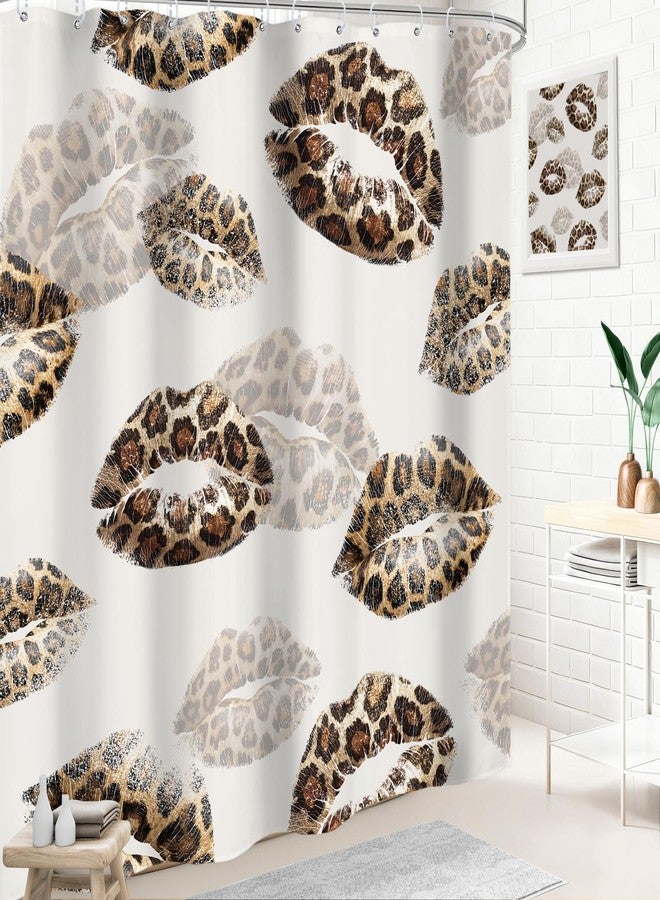 LIGHTINHOME Leopard Print Lips Shower Curtain 72Wx72H Inches Cheetah Print Funky Wild Fashion Kissing Lips Girly Bathroom Curtains Fabric Waterproof Polyester Bathroom Home Decor Set with Hooks - Image 3