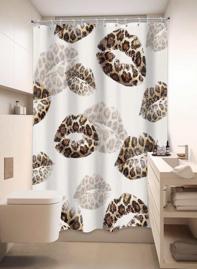 LIGHTINHOME Leopard Print Lips Shower Curtain 72Wx72H Inches Cheetah Print Funky Wild Fashion Kissing Lips Girly Bathroom Curtains Fabric Waterproof Polyester Bathroom Home Decor Set with Hooks - Image 4