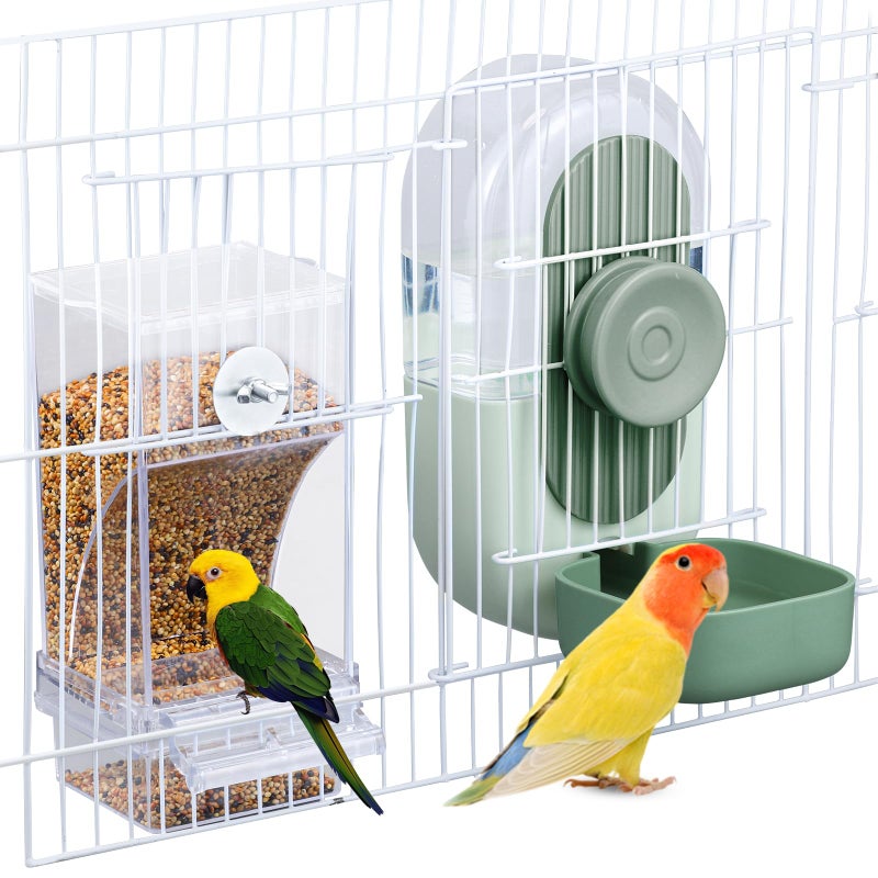 Lemtrflo No Mess Bird Feeder & Water Dispenser Set - Automatic Feeding & Hydration, Parakeet Cage Accessories for Parrots, Cockatiels, Finches, Lovebirds & Budgies - Image 1