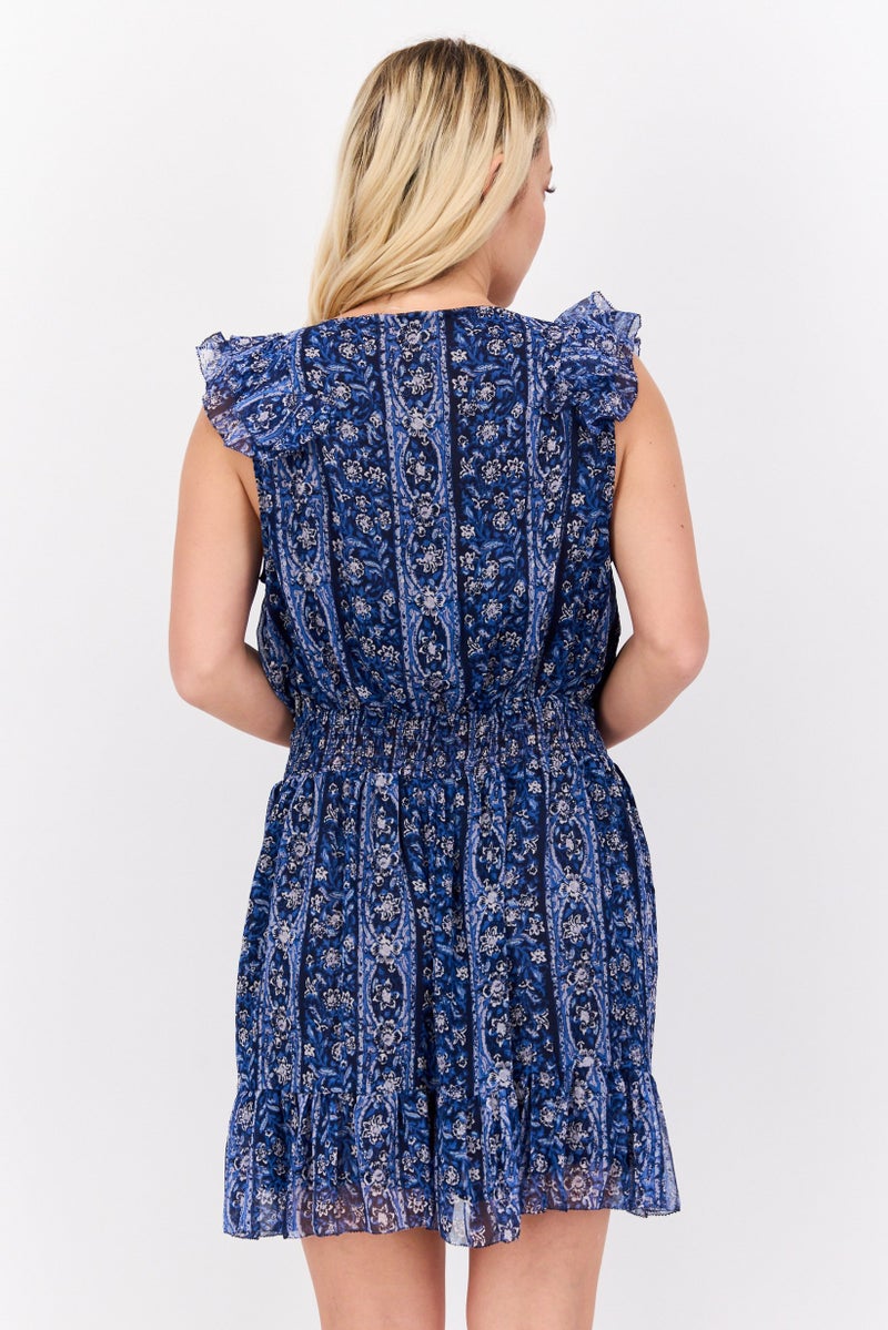 Pepe Jeans Women Floral Print Mini Dress, Blue Combo - Image 4