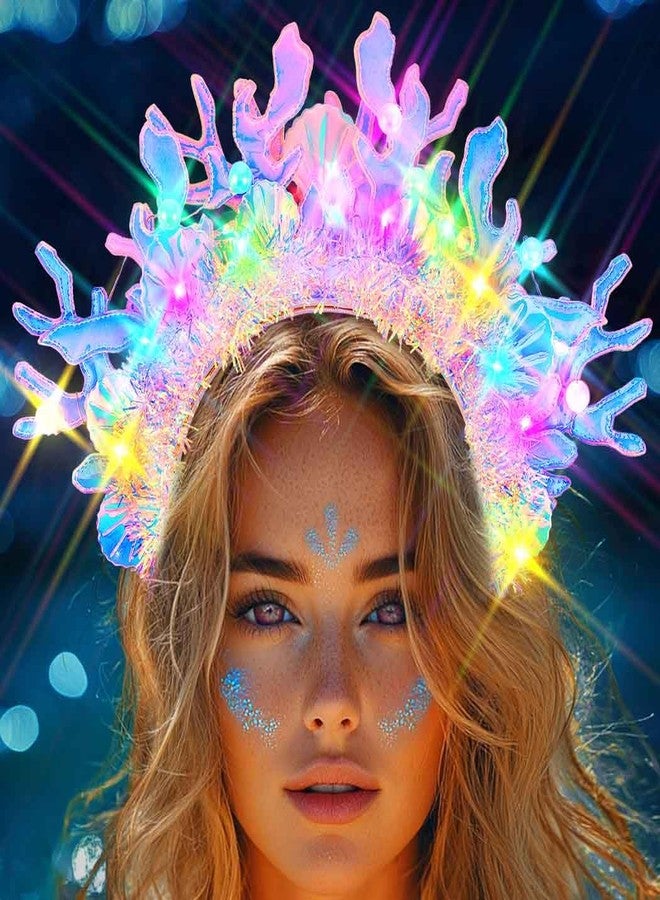 Zoestar Light Up Mermaid Headband Under the Sea Costume Headpiece Coral Hair Accessories for Women - Image 2