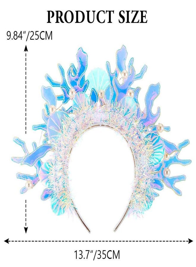 Zoestar Light Up Mermaid Headband Under the Sea Costume Headpiece Coral Hair Accessories for Women - Image 4