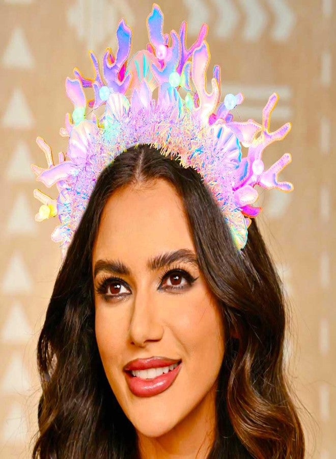 Zoestar Light Up Mermaid Headband Under the Sea Costume Headpiece Coral Hair Accessories for Women - Image 3