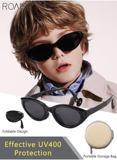 roaiss Kids Cat Eye Folding Polarized Sunglasses, UV400 Protection Cute Beach Holiday Sun Glasses,Outdoor Foldable Sun Shades with Small Portable Box for Boys Girls and Children Age 3-12  - Image 1