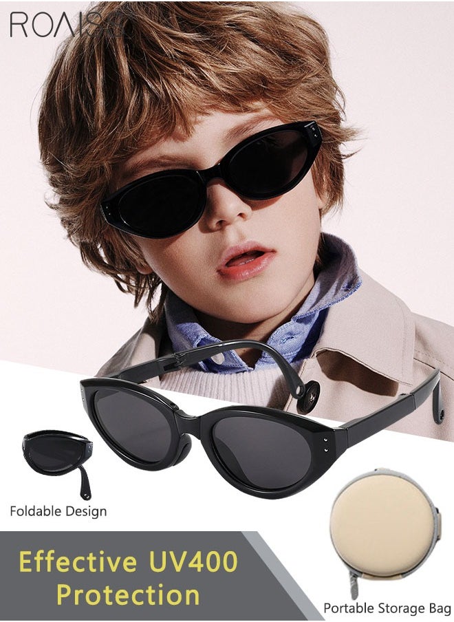 roaiss Kids Cat Eye Folding Polarized Sunglasses, UV400 Protection Cute Beach Holiday Sun Glasses,Outdoor Foldable Sun Shades with Small Portable Box for Boys Girls and Children Age 3-12  - Image 1