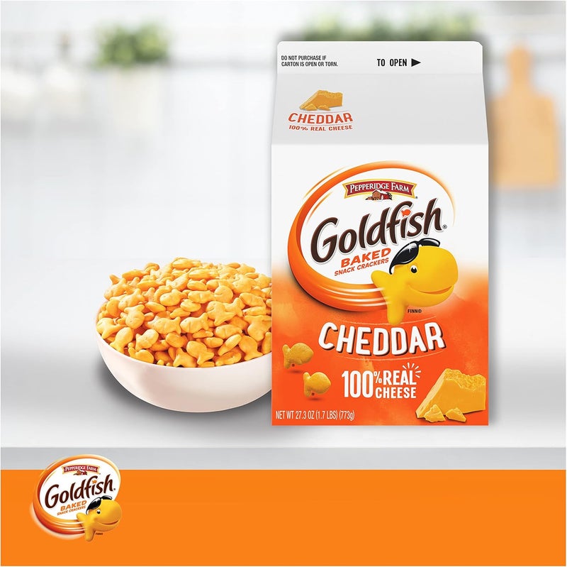 Goldfish Cheddar Cheese Crackers, 27.3 oz Carton - Fun Fish-Shaped Snack with 100% Real Cheese - Image 5