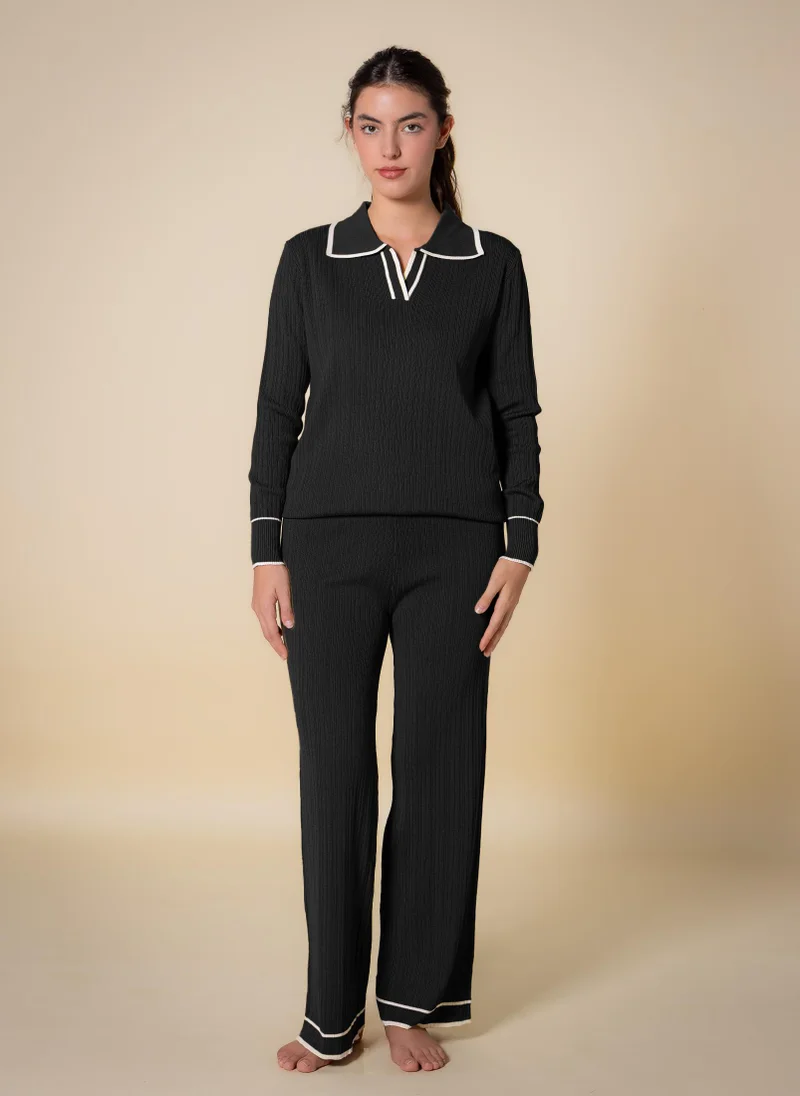 SHAPES DETAILED POLO SWEATER SET