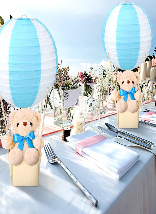 Baquler 12 Sets Baby Shower Hot Air Balloon Table Centerpieces DIY Paper Lanterns Stuffed Plush Bear Wooden Baskets for Wedding Birthday Gender Reveal(Blue) - Image 3