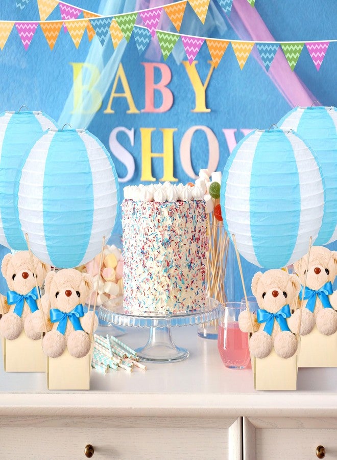 Baquler 12 Sets Baby Shower Hot Air Balloon Table Centerpieces DIY Paper Lanterns Stuffed Plush Bear Wooden Baskets for Wedding Birthday Gender Reveal(Blue) - Image 2