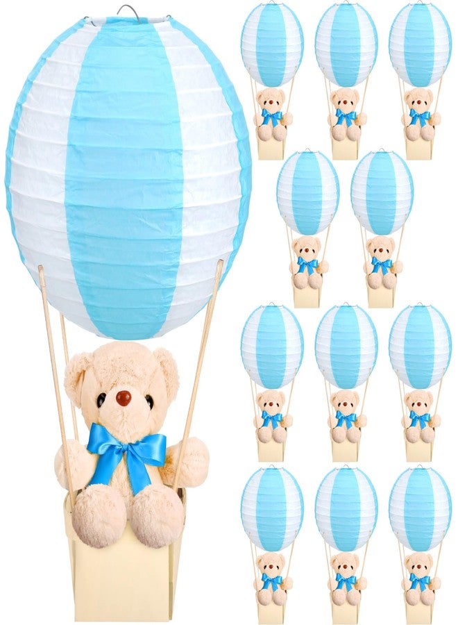 Baquler 12 Sets Baby Shower Hot Air Balloon Table Centerpieces DIY Paper Lanterns Stuffed Plush Bear Wooden Baskets for Wedding Birthday Gender Reveal(Blue) - Image 1