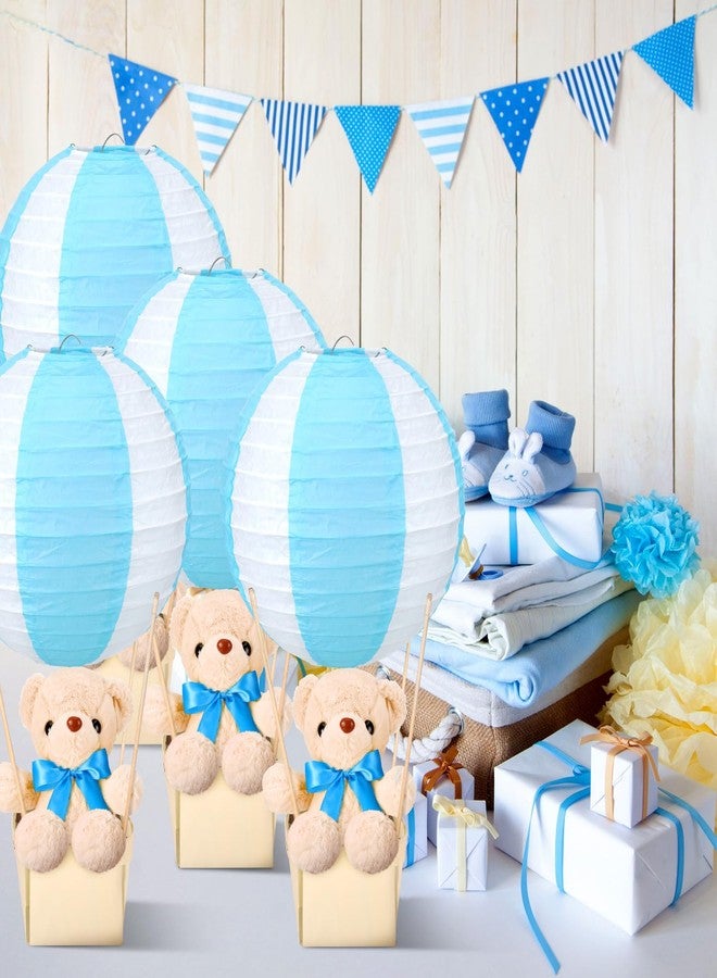 Baquler 12 Sets Baby Shower Hot Air Balloon Table Centerpieces DIY Paper Lanterns Stuffed Plush Bear Wooden Baskets for Wedding Birthday Gender Reveal(Blue) - Image 4