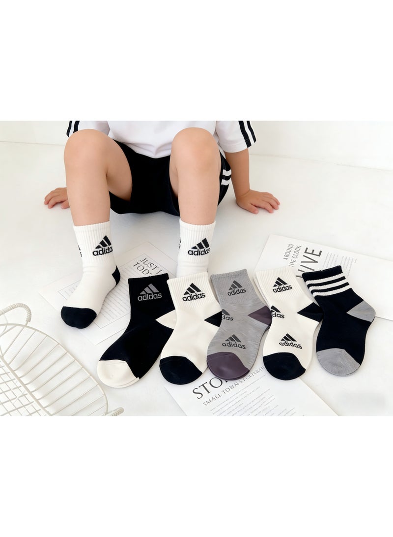 Adidas Sounds 5 pairs of unisex children's socks (2 white + 2 black + 1 gray, suitable for ages 5-7) - Image 2