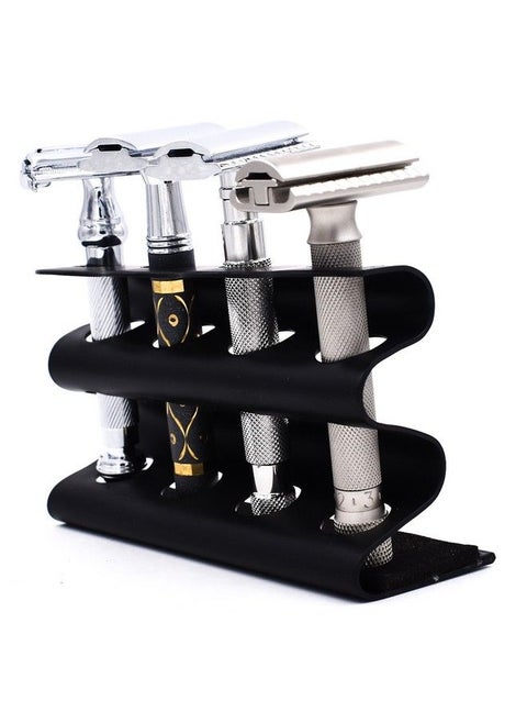 Double Edge Razor Stand Solid Brass With Black Finish Holds 4 Razors Parker Stand With Padded Base Excellent Storage For Long Handled Double Edge Safety Razors