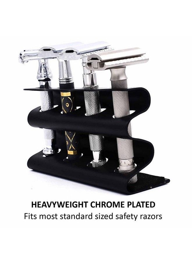 Parker Safety Razor - Double Edge Razor Stand Solid Brass With Black Finish Holds 4 Razors Parker Stand With Padded Base Excellent Storage For Long Handled Double Edge Safety Razors - Image 1