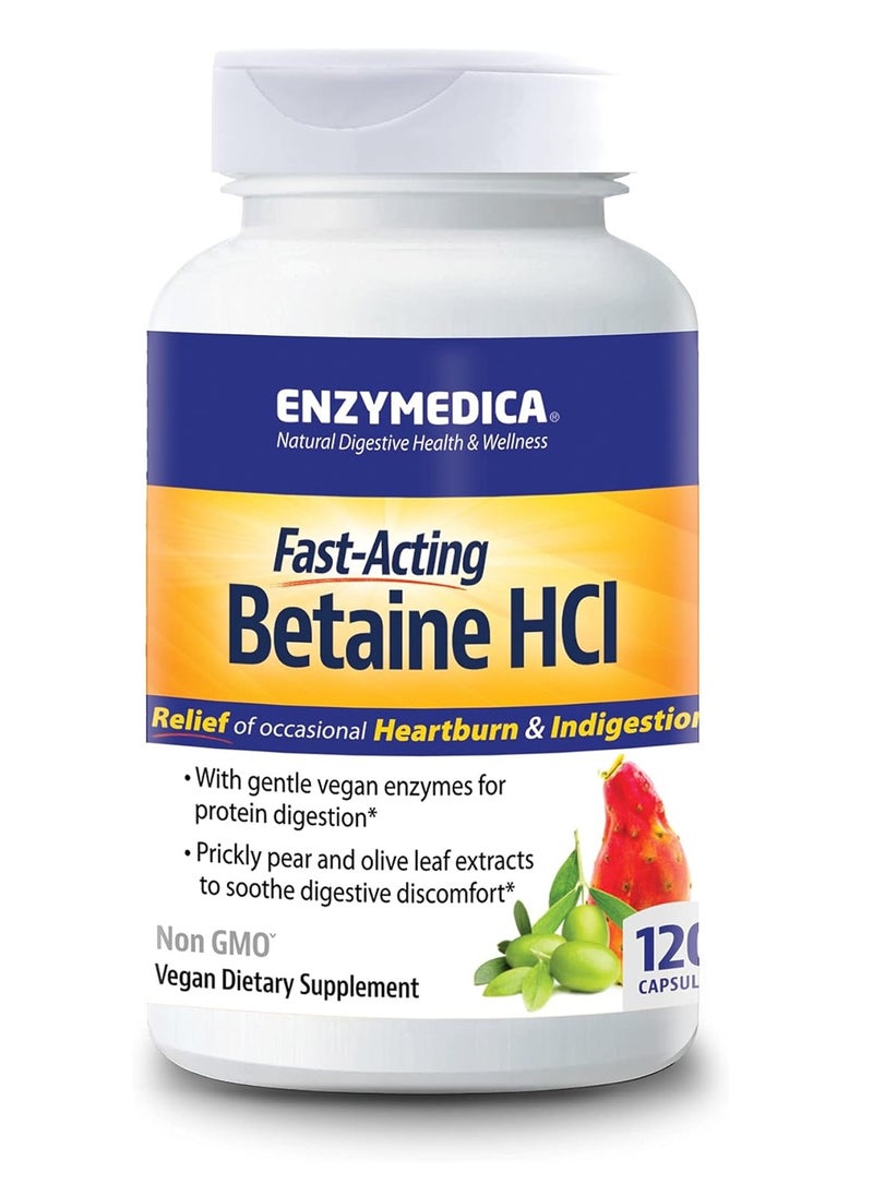 ENZYMEDICA Fast-Acting Betaine Hcl Heartburn & Indigestion Relief Formula 120 Capsules 