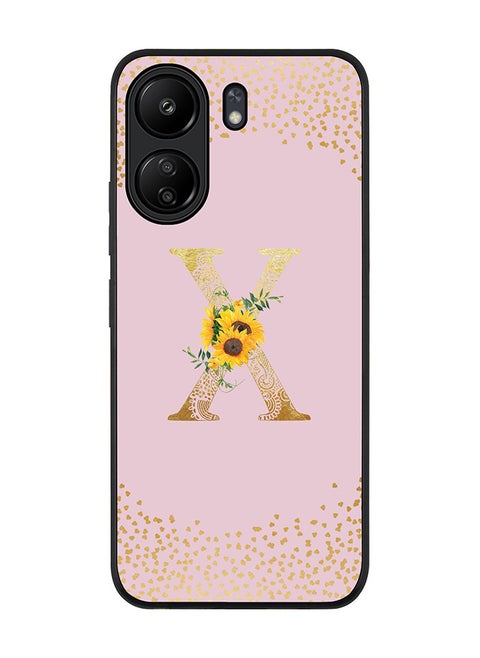 Rugged Black Edge Case for Xiaomi Redmi 13C 4G, Slim fit Case Cover Custom Monogram Initial Letter Floral Pattern Alphabet - X (Pink)