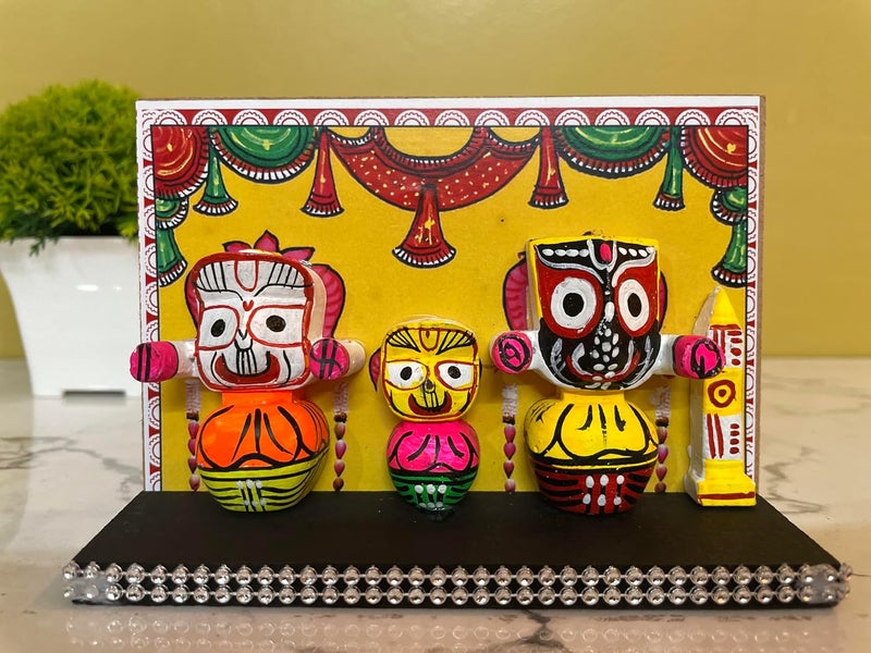 FernHaus Lord Jagannath Balabhadra Subhadra Idol with Sudarshan Chakra Statue in Wooden Stand for Home Decor Mandir Pooja Religious Murti Temple Puja Office Table Showpiece Multicolour2 - Image 2