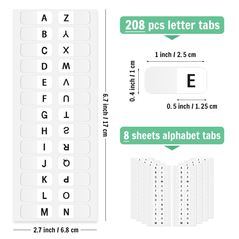 Aixoom A-Z Small Alphabet Index Tabs Self-Adhesive A-Z Letter Index Tabs Transparent Permanent Alphabetical Stickers for Notebooks Dictionary Files (208) - Image 2