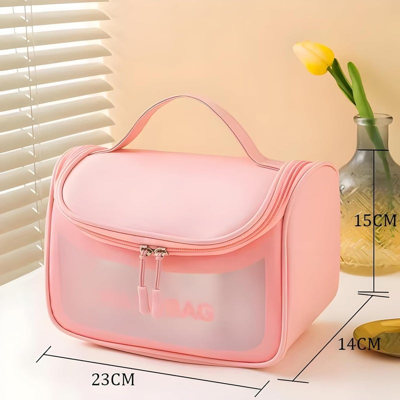 CLAPONE Makeup Organizer Pouch for Women Makeup Pouch Travel Toiletries Organizer | Cosmetic Bag for Women | Portable PU Leather Carry Case | Waterproof Bathroom & Travel Organizer (Washing Bag-Pink) - Image 2