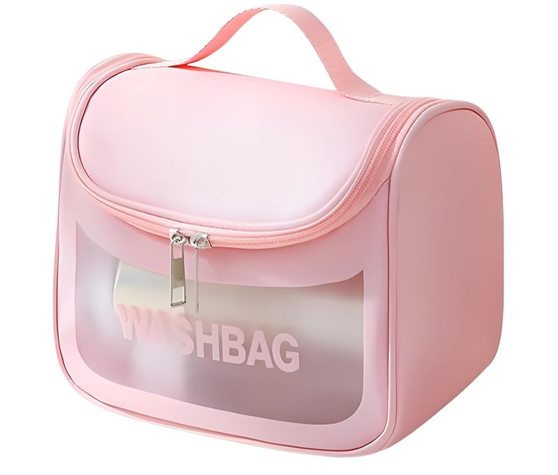 CLAPONE Makeup Organizer Pouch for Women Makeup Pouch Travel Toiletries Organizer | Cosmetic Bag for Women | Portable PU Leather Carry Case | Waterproof Bathroom & Travel Organizer (Washing Bag-Pink) - Image 1