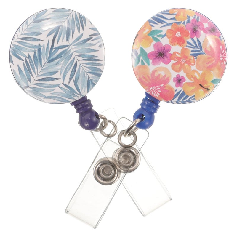 Retractable Badge Reel With Tropical Palm Design 2 Pack For Nurse Office Hospital - Image 2