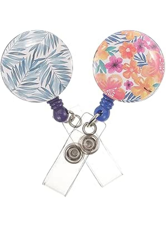Retractable Badge Reel With Tropical Palm Design 2 Pack For Nurse Office Hospital - Image 1