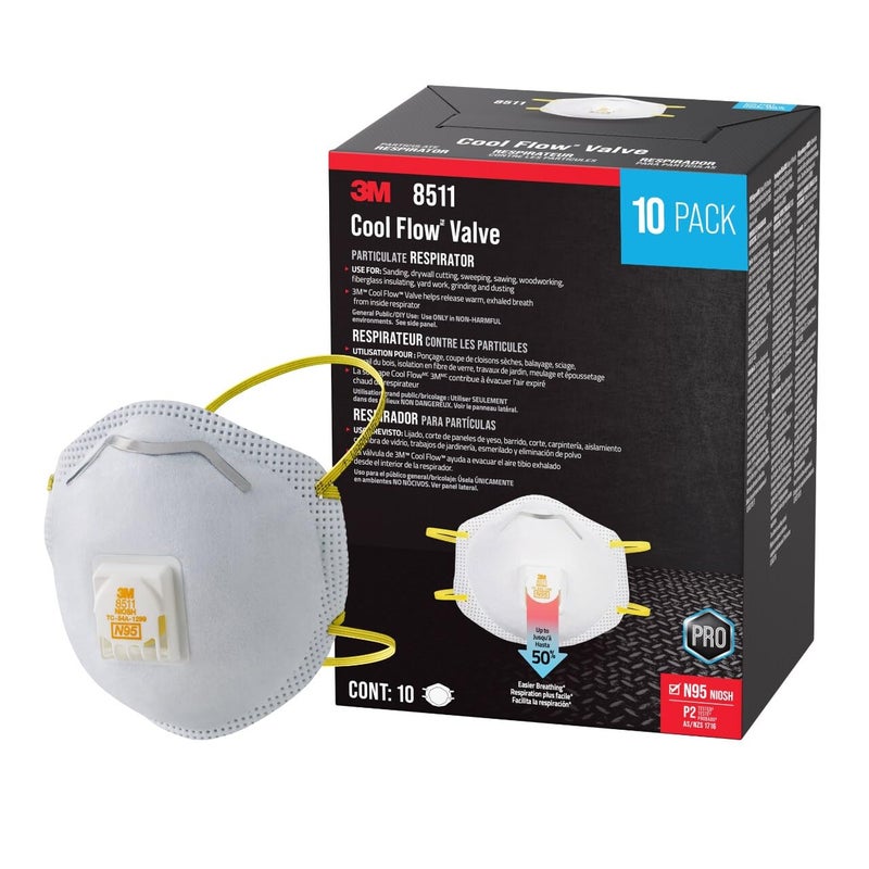 3M N95 Respirator 8511, Cool Flow Valve, 10 Pack, NIOSH-APPROVED, Advanced Filter Media For Easy Breathing, Comfortable For Long Periods Of Wear, Helps Filter Pollen, Mold Spores & Dust (8511PB1-A-PS) - Image 1