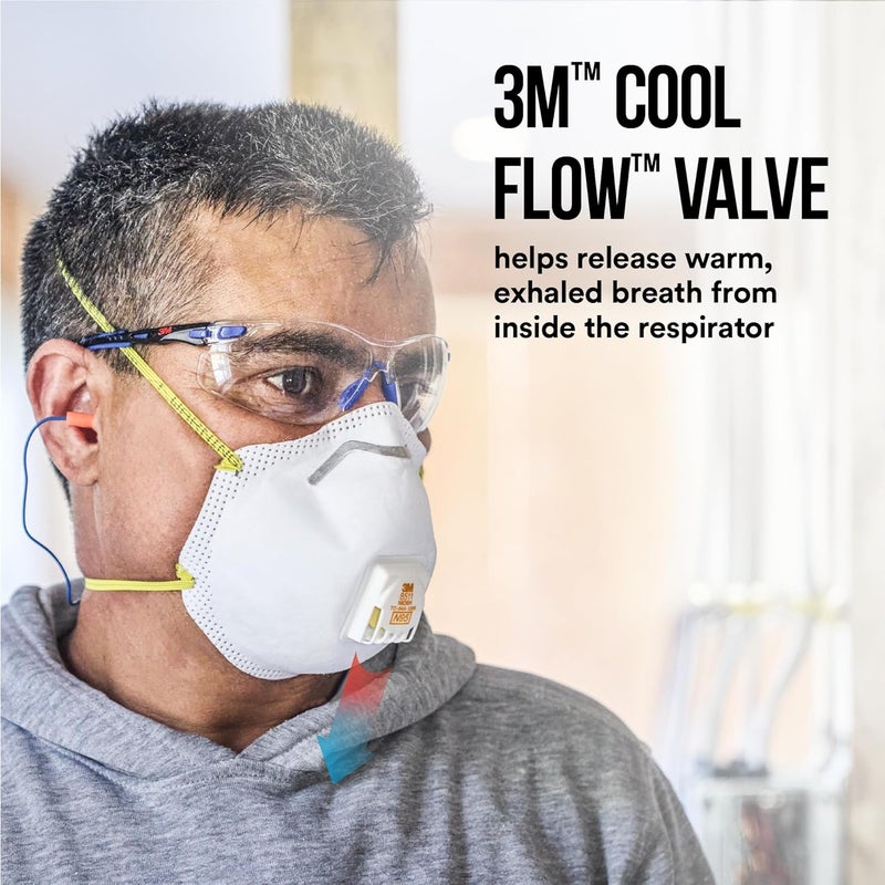3M N95 Respirator 8511, Cool Flow Valve, 10 Pack, NIOSH-APPROVED, Advanced Filter Media For Easy Breathing, Comfortable For Long Periods Of Wear, Helps Filter Pollen, Mold Spores & Dust (8511PB1-A-PS) - Image 2