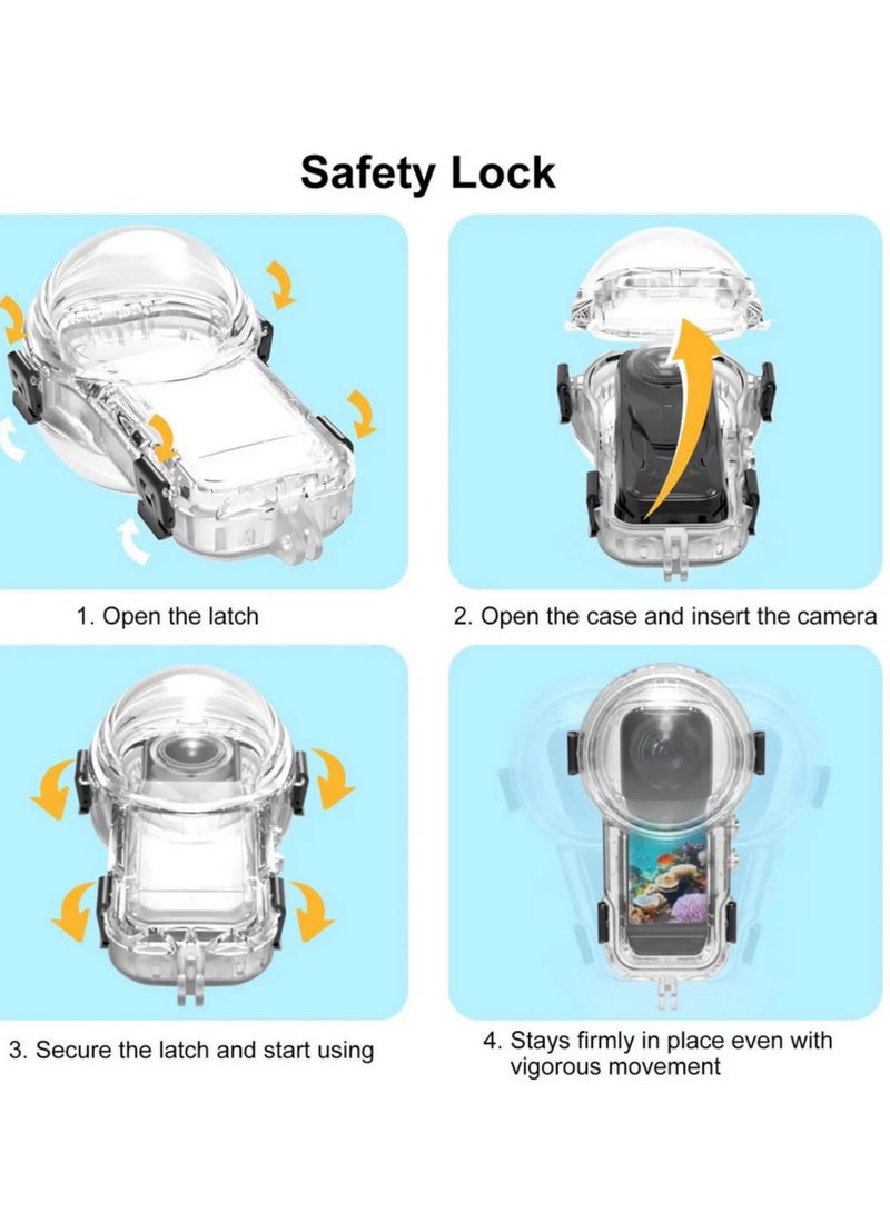 For Insta360 X5 Waterproof Diving Case 60m Underwater Housing Transparent Shell with PMMA Lens 95% Light Transmittance AR Coated 98% PC Hardened 316 Stainless Steel Buttons - Image 3