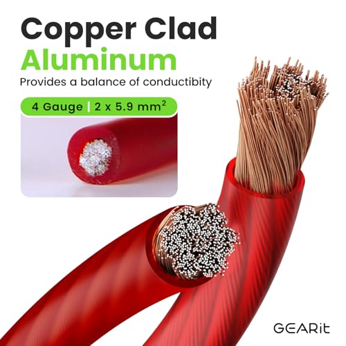 GEARit، سلك 4 قياس، للطاقة/الأرض، كابل بطارية، صوت السيارة، RV، مضخم، سلك، سلك سيارات، سلك CCA، مجموعة مضخم، كابلات بطارية، مجموعة توصيل مضخم، 25 قدم، أحمر شفاف - Image 2