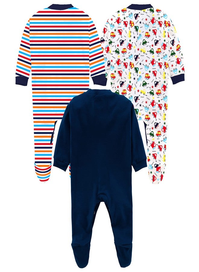 Kidbee Baby Boys & Baby Girls Cotton Bodysuits/Sleepsuit (Pack of 3) (DarkBlue, 3-6 Months) - Image 2