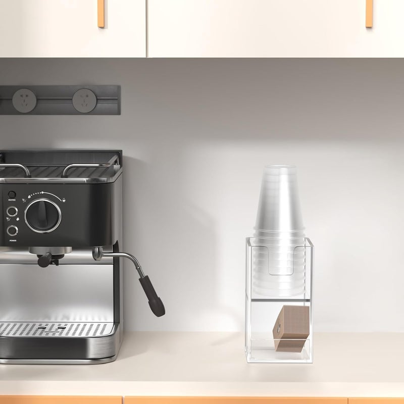 Rulyyo Store Coffee Condiment and Cup Organizer - 2-Tier Upright Cup and Lid Holder with Straw Organizer 2 Compartments Clear Acrylic Cup Dispenser for Restaurant Breakroom Coffee Station Countertop - Image 2