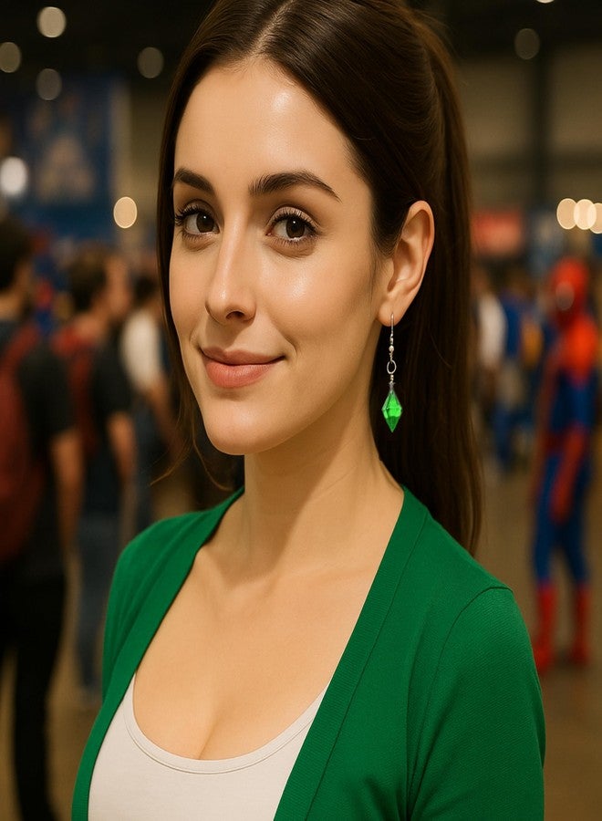 ASVP Shop Sims Plumbob Earrings - Green Gem Dangle Earrings - Image 3