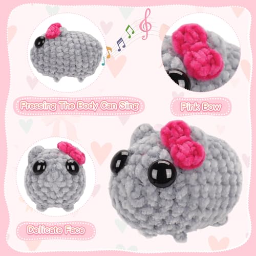 Dalycro Tiktok Sad Hamster Meme Bow Keychain with Sound Upgrade Hand-Knitted Sad Hamster Plush with Gift Box & Card for Women Birthday Christmas - Image 3
