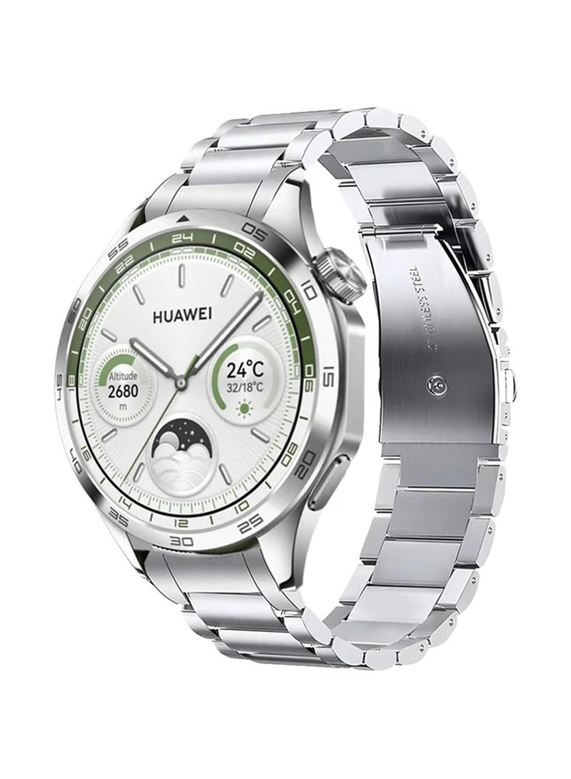 Stainless Steel BandCompatible with Huawei Watch GT4 46mm Replacement Wristband Metal Watch Band for Huawei Gt4 Watch Strap 22mm (Silver) - Image 1