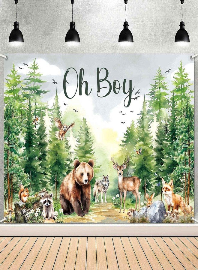 LDWLYW 7x5ft Woodland Animals Baby Shower Decorations Woodland Creature Baby Shower Backdrop Banner Large Watercolor Forest Adventure Backdrops Oh Boy Theme Photo Background - Image 2