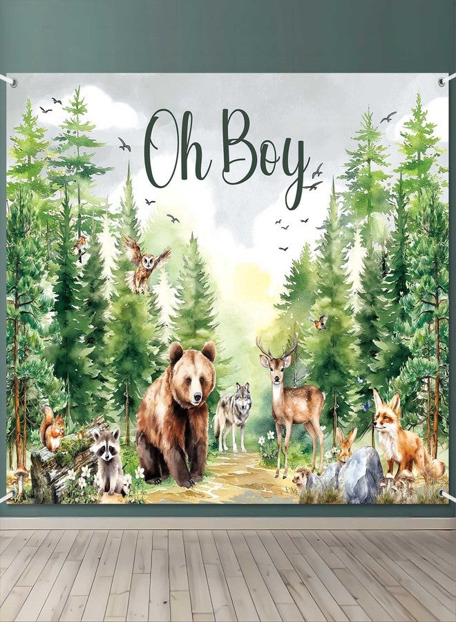 LDWLYW 7x5ft Woodland Animals Baby Shower Decorations Woodland Creature Baby Shower Backdrop Banner Large Watercolor Forest Adventure Backdrops Oh Boy Theme Photo Background - Image 1