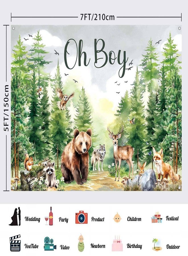 LDWLYW 7x5ft Woodland Animals Baby Shower Decorations Woodland Creature Baby Shower Backdrop Banner Large Watercolor Forest Adventure Backdrops Oh Boy Theme Photo Background - Image 3