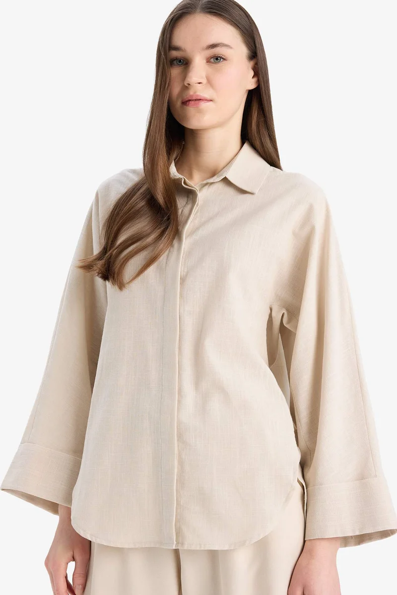ديفاكتو Relax Fit Linen Blend Long Sleeve Tunic