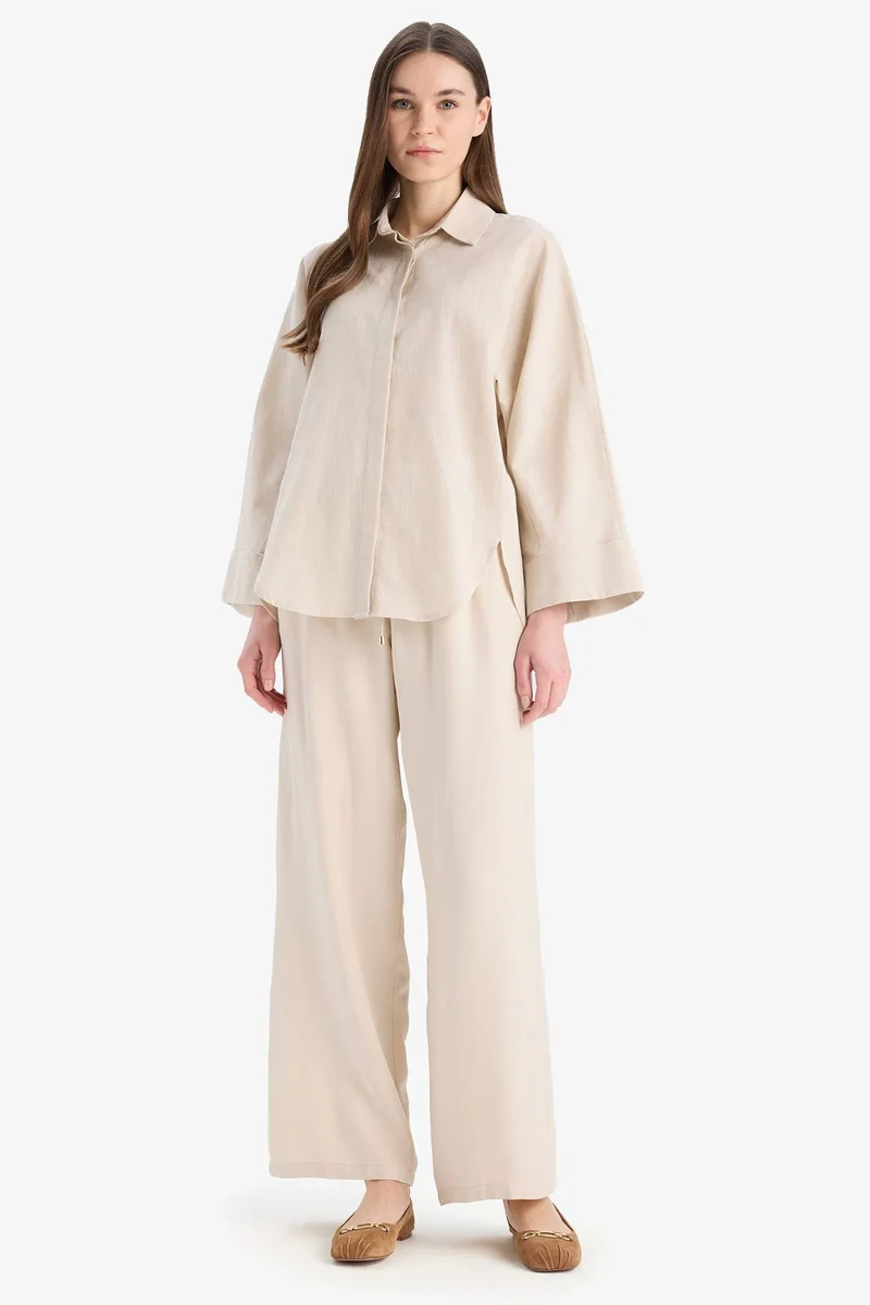 ديفاكتو Relax Fit Linen Blend Long Sleeve Tunic