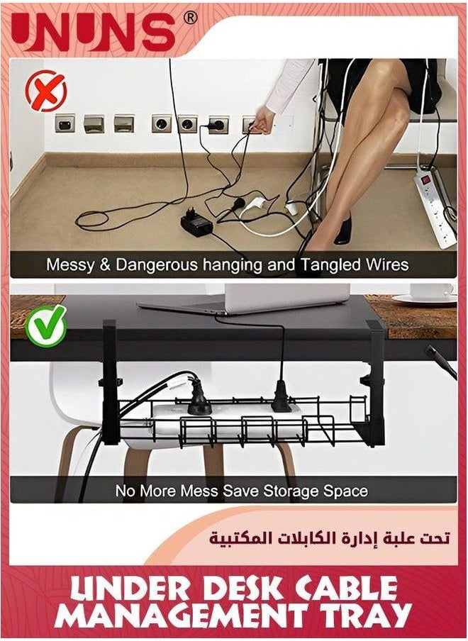 UNUNS Expandable Retractable Under Desk Cable Management Tray,No-Drilling 21.5 Inch Adjustable Cord Keep Your Cables Organized and Tidy,Wire Tray For Home Office,Black  - Image 4