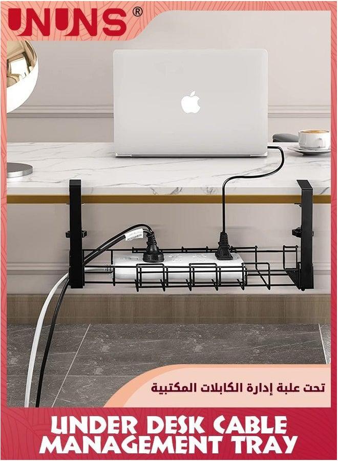 Expandable Retractable Under Desk Cable Management Tray,No-Drilling 21.5 Inch Adjustable Cord Keep Your Cables Organized and Tidy,Wire Tray For Home Office,Black