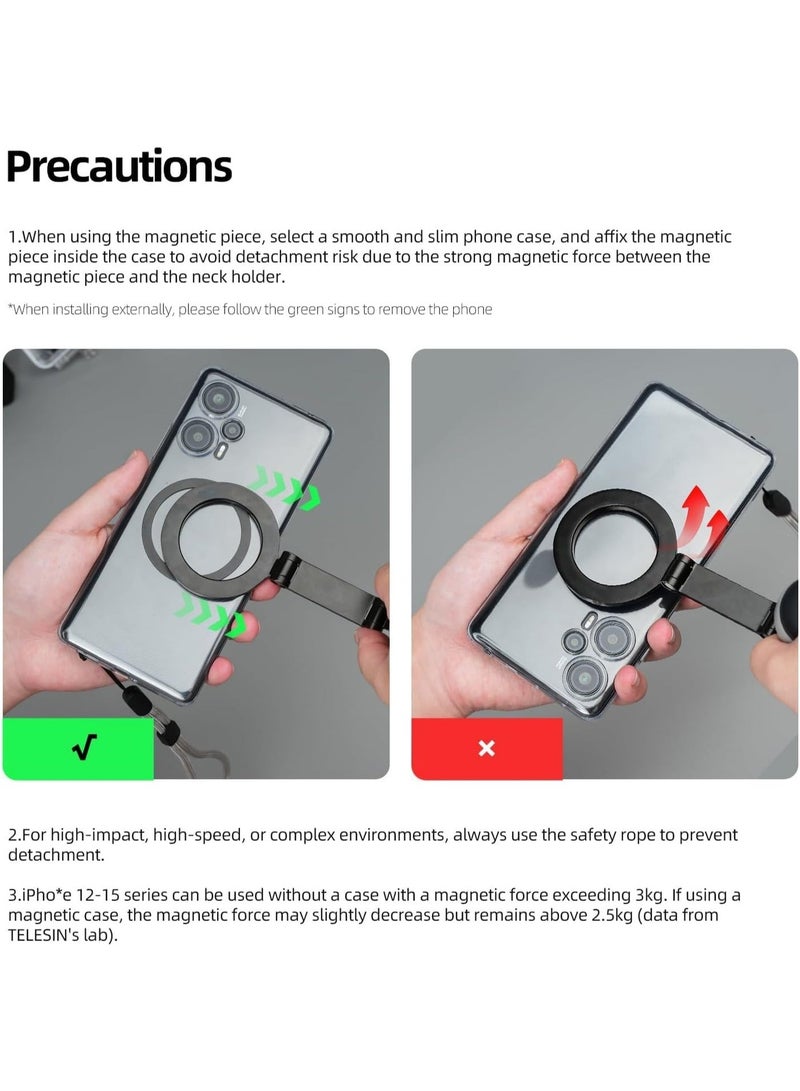 TELESIN Magnetic Neck Mount for Phones, Cell Phone Holder Stand Hanging on Neck POV/Vlog Selfie Hand Free Necklace Phone Strap Video Recording for iPhone 15 14 13 12 Series Android Phones (Grey) - Image 5